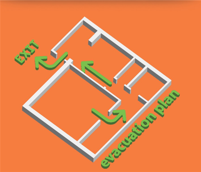 Orange background, map and its routes. Concept of a fire escape plan